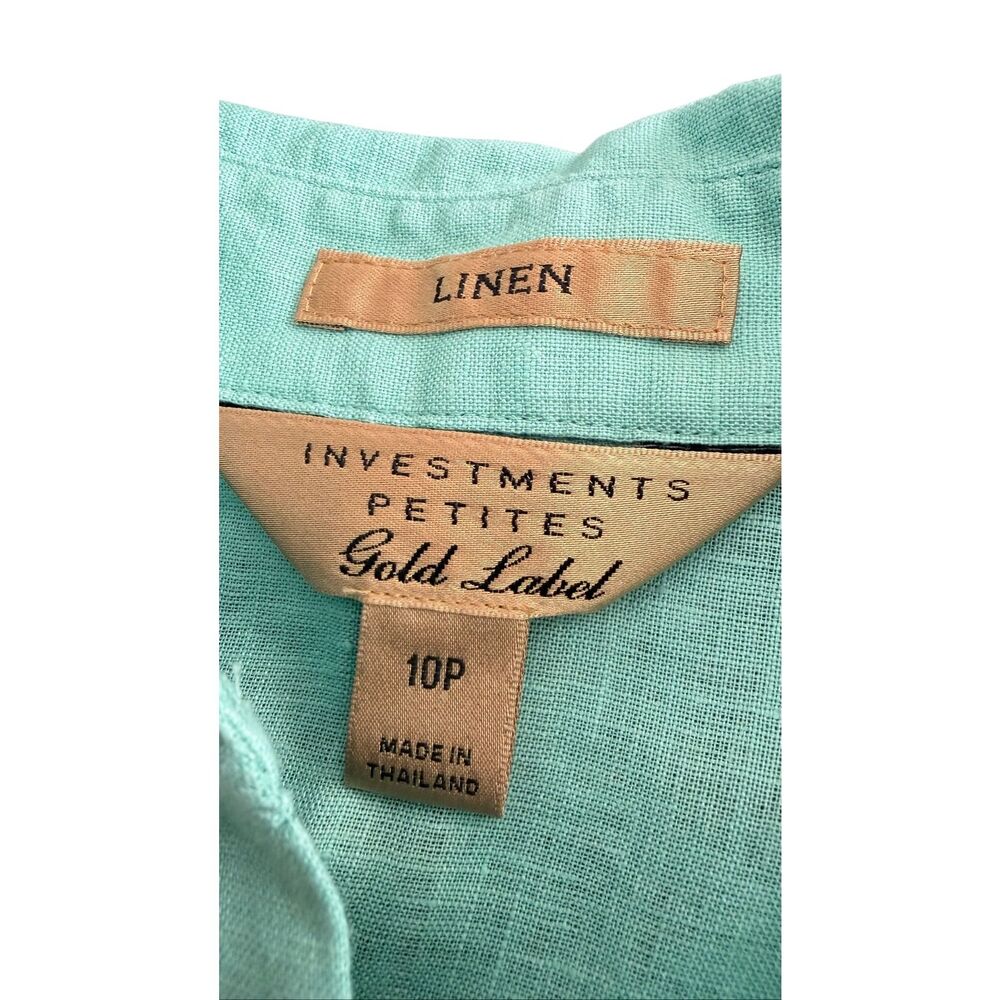 Investments Petites Gold Label 100% Linen Button Up Shirt - Mint Green - 10P - Picture 2 of 7